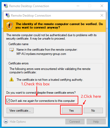 cannot login windows server 2012 remote desktop connection